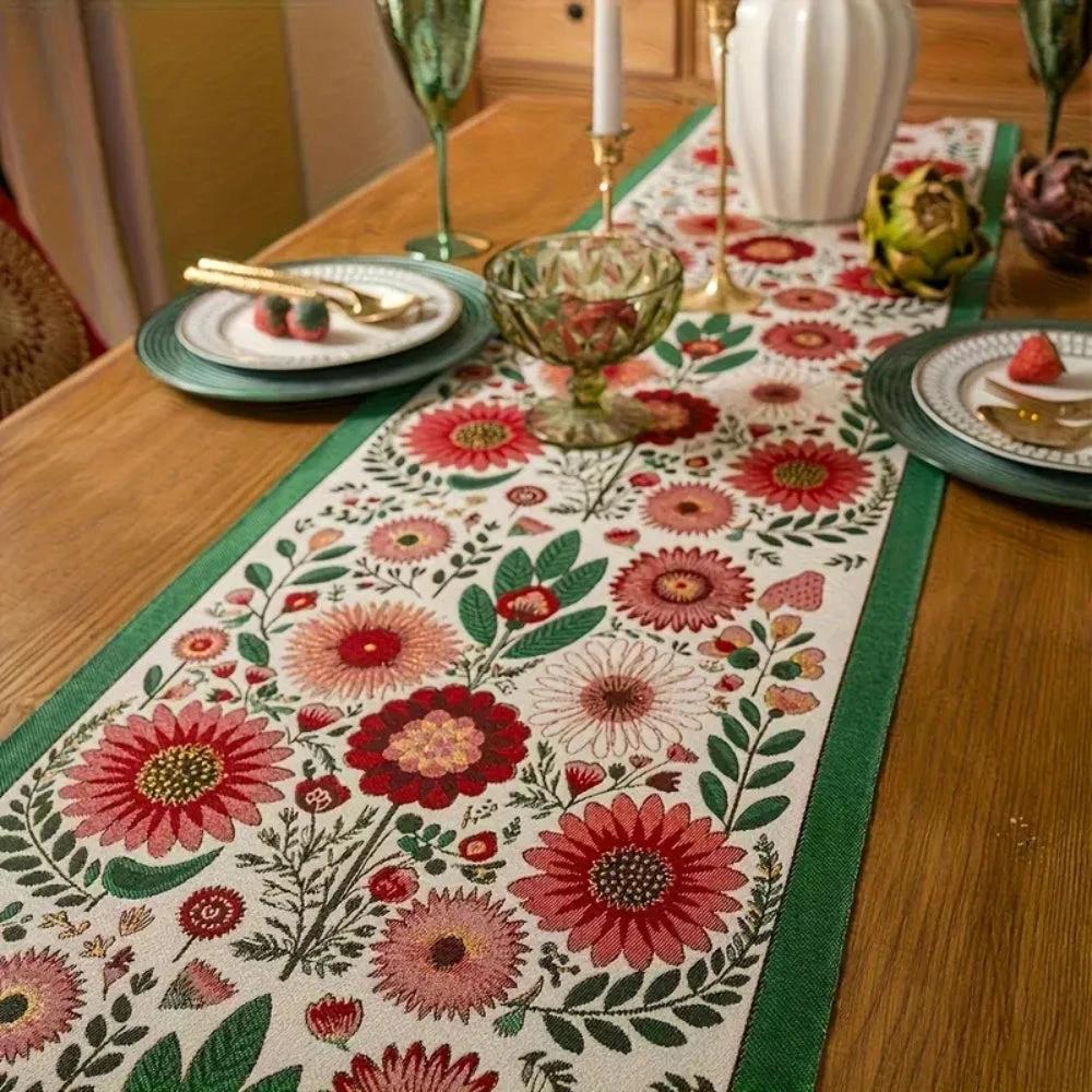 Embroidered Floral Tassel Table Runner by Casa & Beyond