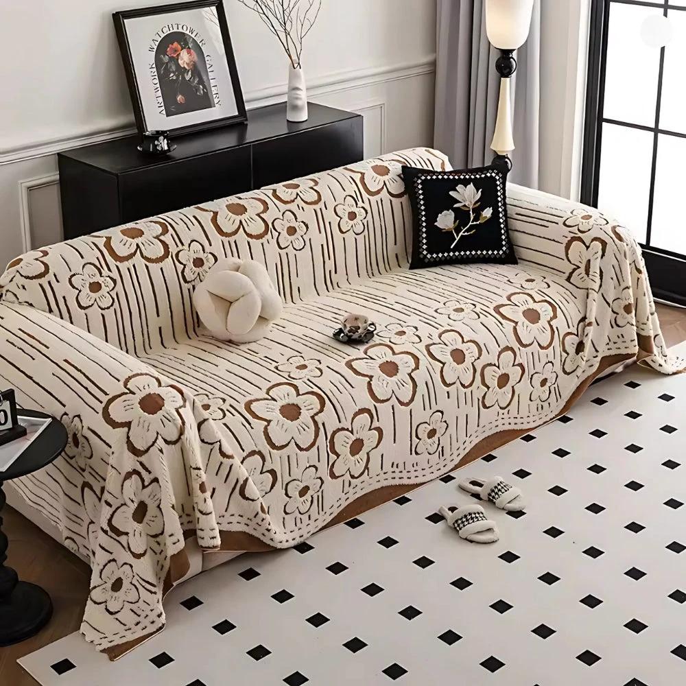 Embroidered Flower Soft Sofa Cover by Casa & Beyond