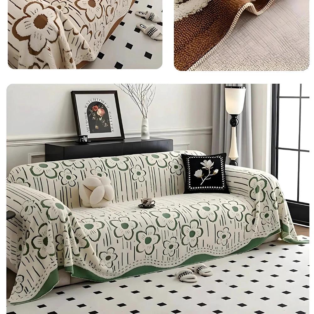 Embroidered Flower Soft Sofa Cover by Casa & Beyond