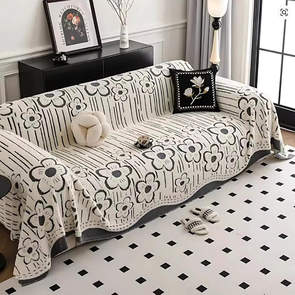 Embroidered Flower Soft Sofa Cover by Casa & Beyond