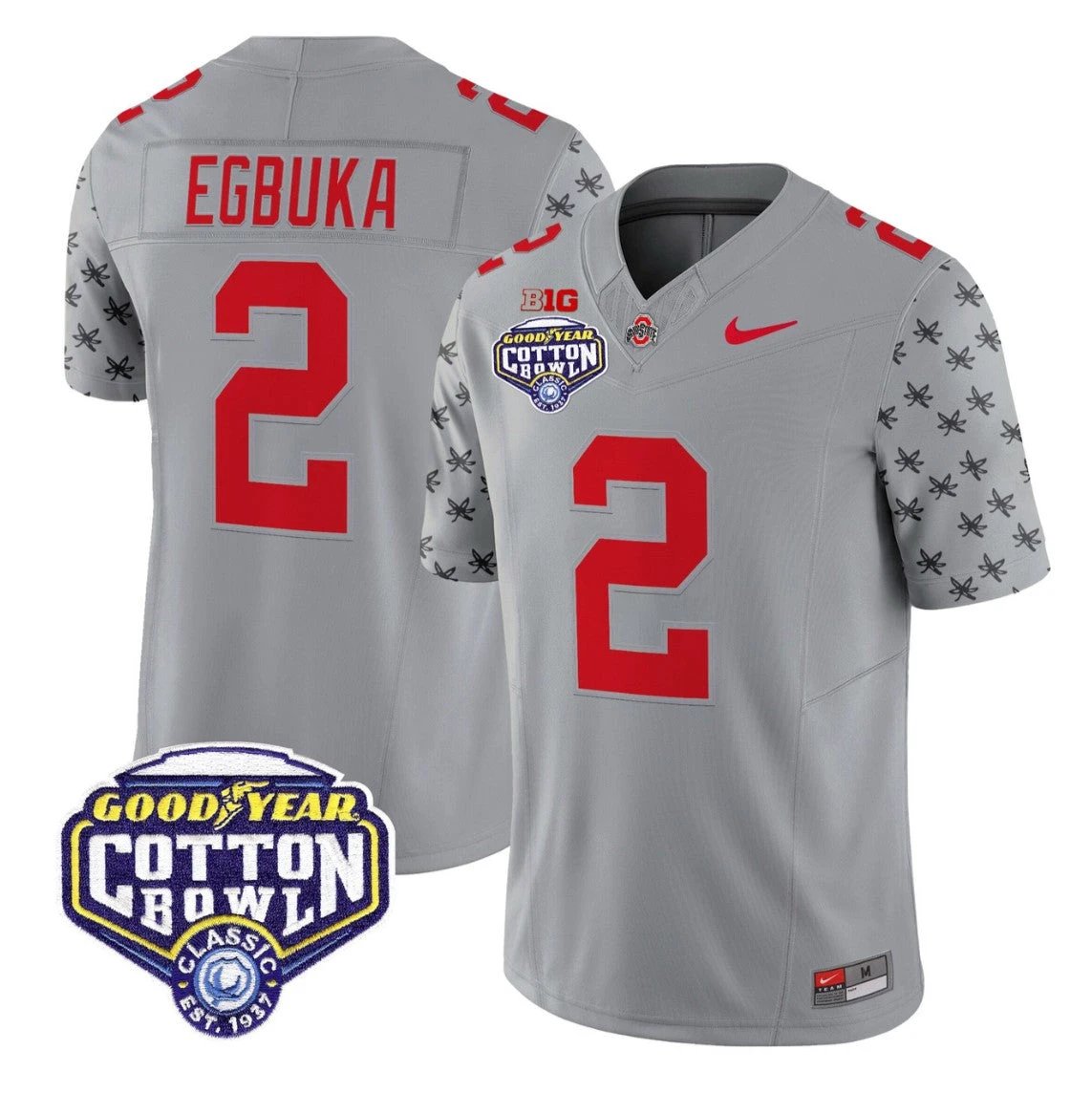 Emeka Egbuka Jersey #2 Ohio State 2025 Cotton Bowl Patch Stitched Gray by NCAA Football Jersey