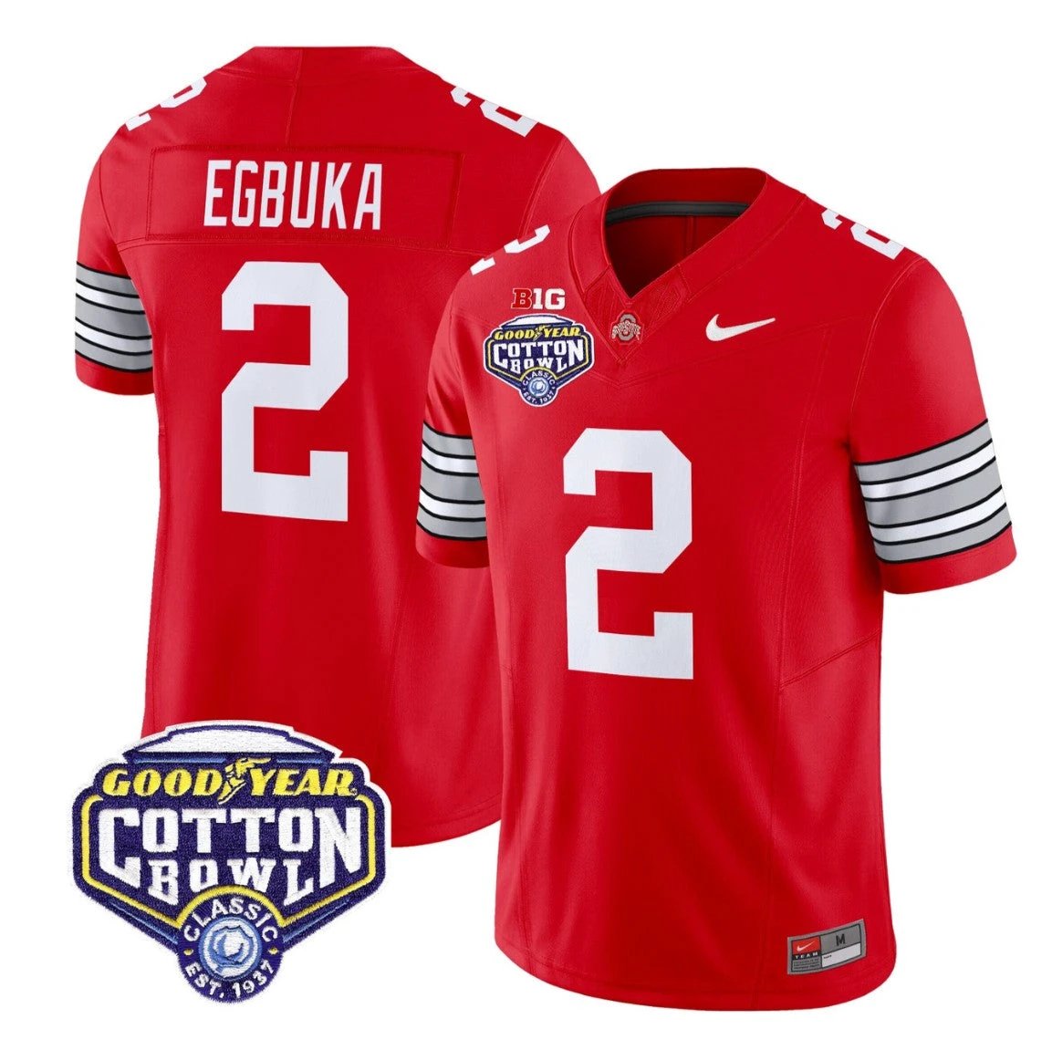 Emeka Egbuka Jersey #2 Ohio State Heritage Stripe 2025 Cotton Bowl Stitched Red by NCAA Football Jersey