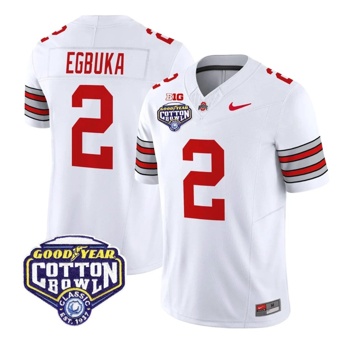 Emeka Egbuka Jersey #2 Ohio State Heritage Stripe 2025 Cotton Bowl Stitched White by NCAA Football Jersey