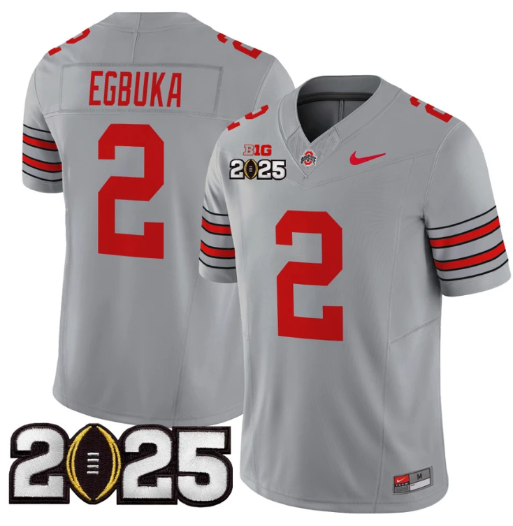 Emeka Egbuka Jersey #2 Ohio State 'Heritage Stripe' 2025 CFP Final Patch Gray by NCAA Football Jersey