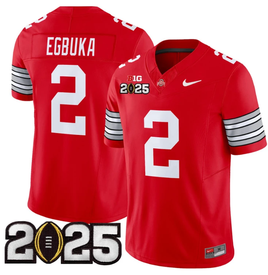 Emeka Egbuka Jersey #2 Ohio State 'Heritage Stripe' 2025 CFP Final Patch Red by NCAA Football Jersey