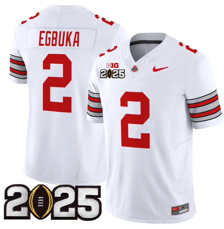 Emeka Egbuka Jersey #2 Ohio State 'Heritage Stripe' 2025 CFP Final Patch White by NCAA Football Jersey