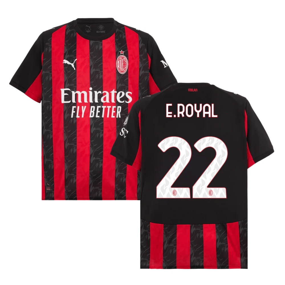 Emerson Royal 22 AC Milan 2025-26 Home Match Jersey – Black Red by Soccer Jersey