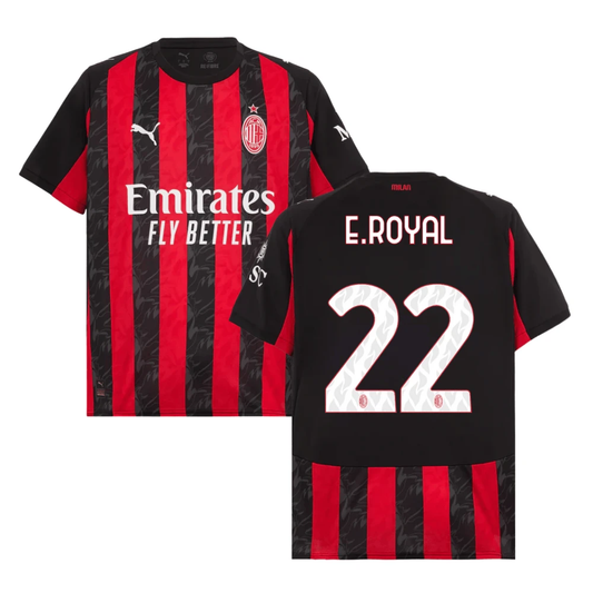 Emerson Royal 22 AC Milan 2025-26 Home Match Jersey – Black Red by Soccer Jersey