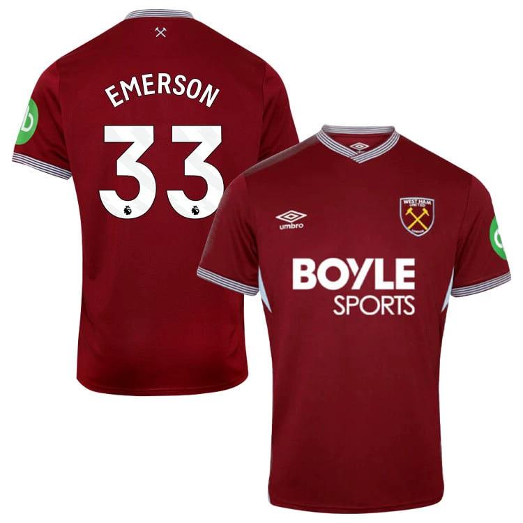 Emerson #33 West Ham United 2025-26 Home Match Jersey – Burgundy by Soccer Jersey