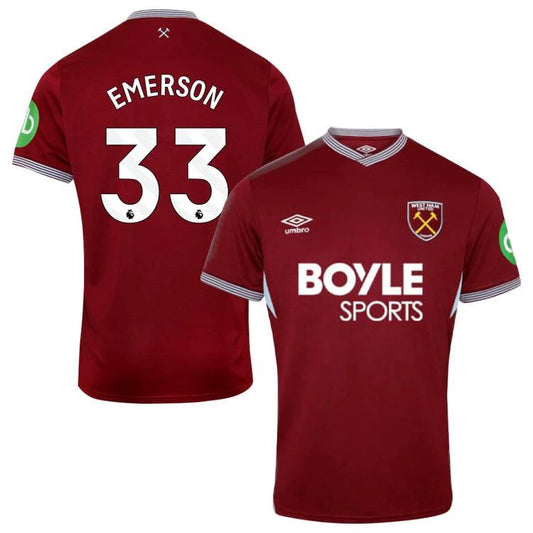 Emerson #33 West Ham United 2025-26 Home Match Jersey – Burgundy by Soccer Jersey