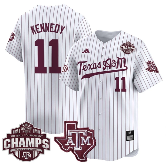 Emiley Kennedy Jersey #11 Texas A&M Aggies 2025 SEC Champions Patch Limited Stitched White Pinstripe by My Store