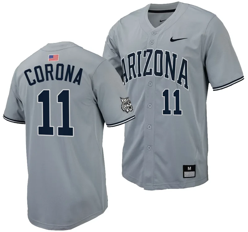 Emilio Corona Jersey #11 Arizona Wildcats Replica Baseball Full-Button Gray by My Store