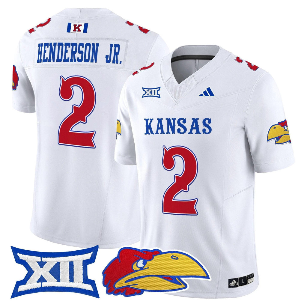 Emmanuel Henderson Jr Jersey #2 Kansas Jayhawks 2025 Limited Stitched White by My Store NCAA Football Jerseys