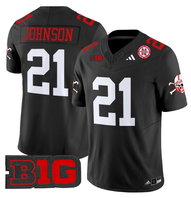 Emmett Johnson Jersey #21 Nebraska Cornhuskers 2024 Vapor V2 Football Black by My Store