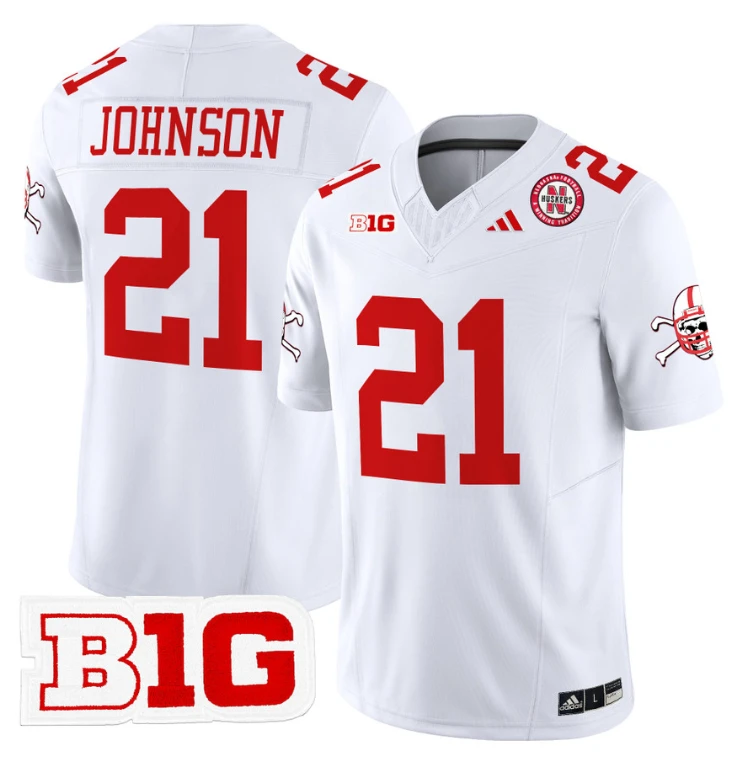 Emmett Johnson Jersey #21 Nebraska Cornhuskers 2024 Vapor V2 Football White by My Store