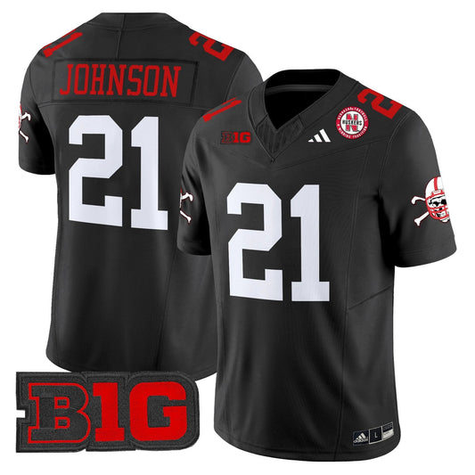 Emmett Johnson Jersey #21 Nebraska Cornhuskers 2025 Stitched Black by NCAA Football Jersey