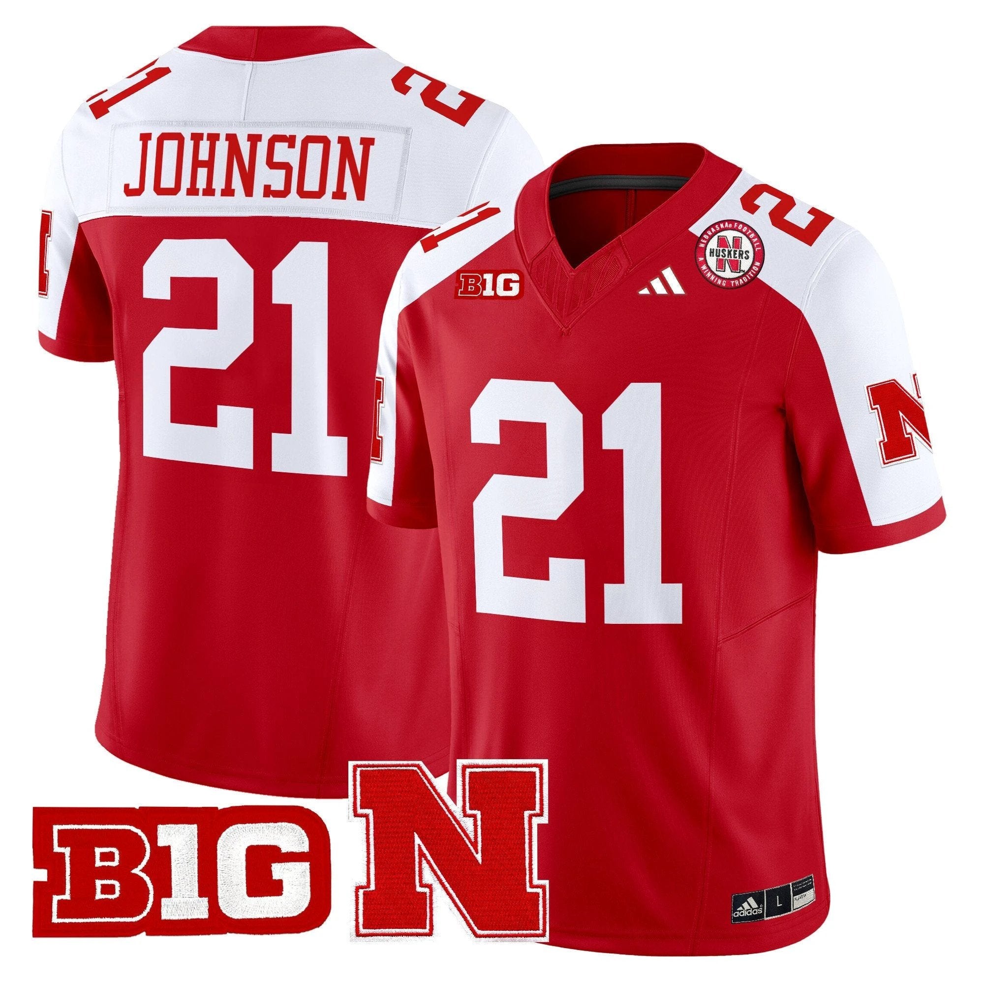 Emmett Johnson Jersey #21 Nebraska Cornhuskers 2025 Stitched Scarlet Alternate by NCAA Football Jersey