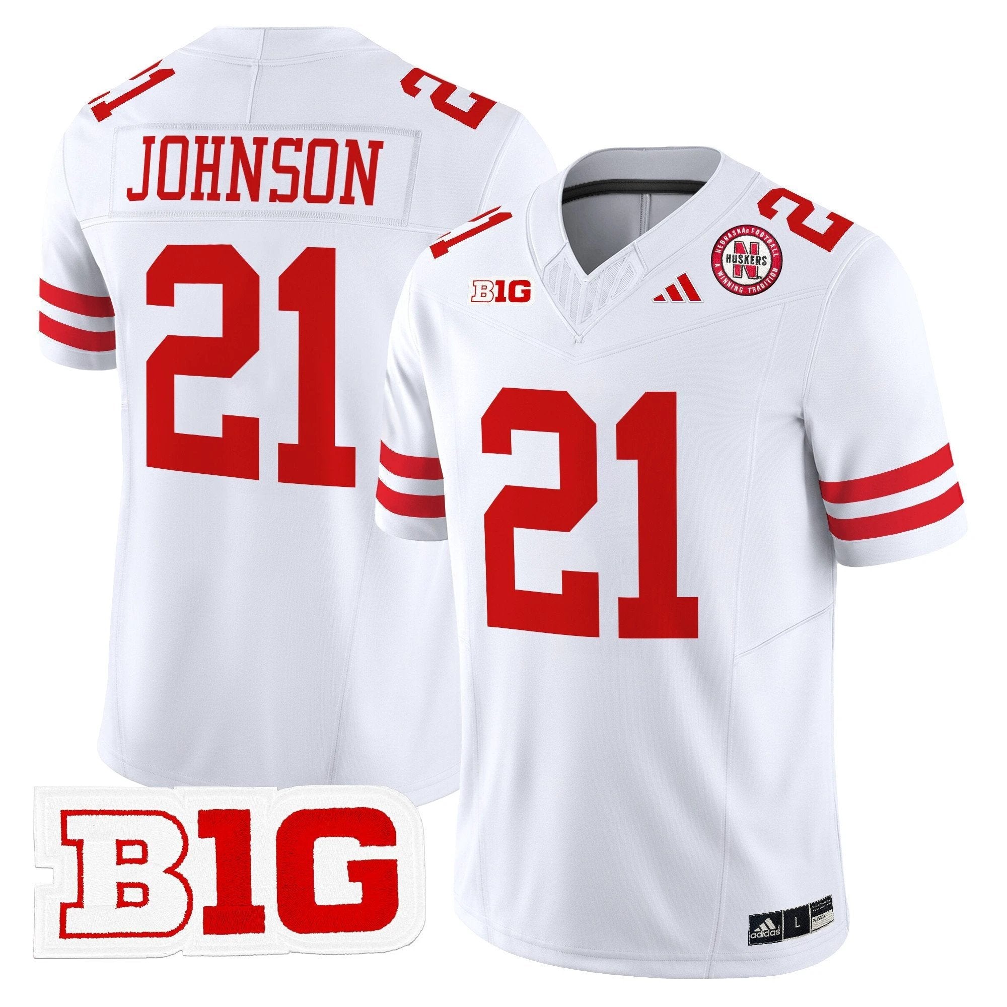 Emmett Johnson Jersey #21 Nebraska Cornhuskers 2025 Stitched White by NCAA Football Jersey