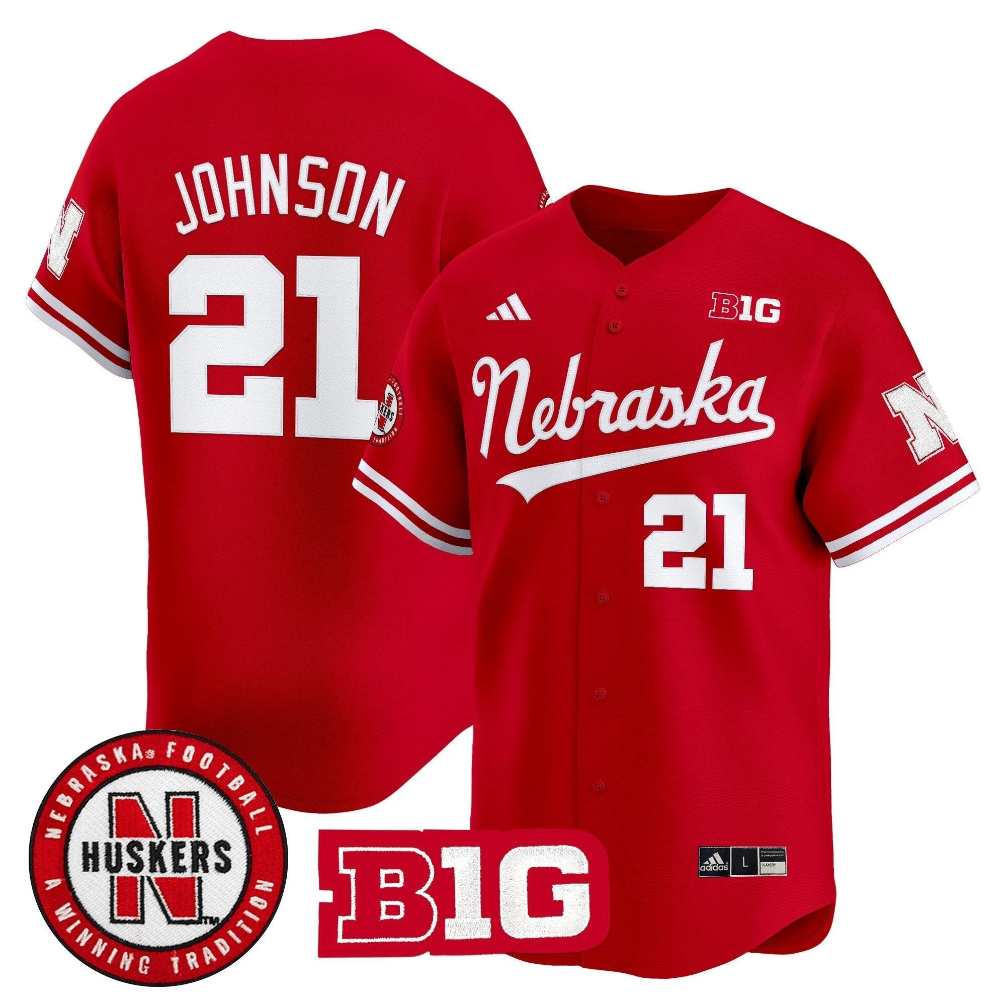 Emmett Johnson Jersey #21 Nebraska Cornhuskers 2025 Vapor Baseball Scarlet by My Store