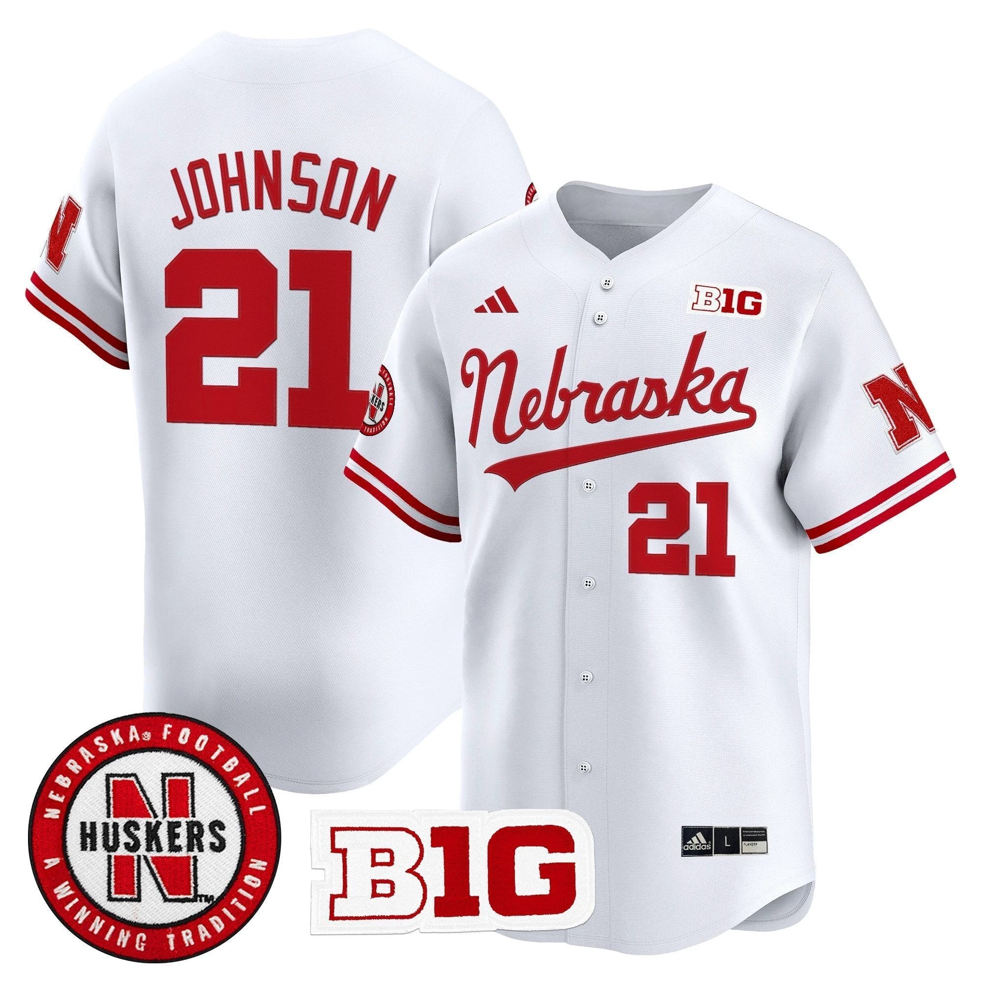 Emmett Johnson Jersey #21 Nebraska Cornhuskers 2025 Vapor Baseball White by My Store