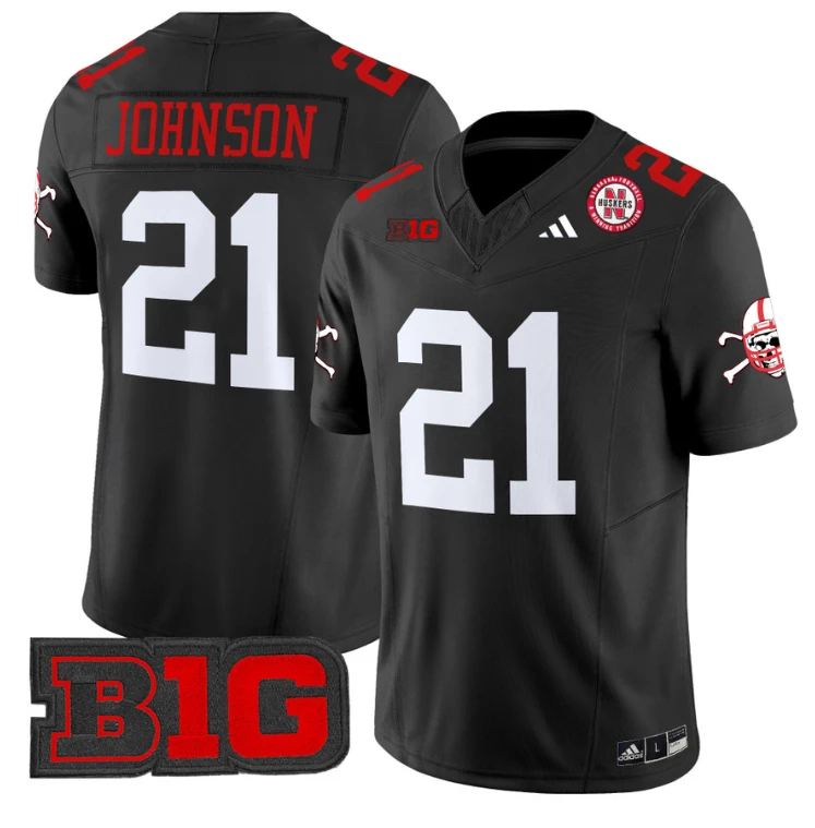 Emmett Johnson Jersey #21 Nebraska Cornhuskers Vapor Limited Football Black by My Store