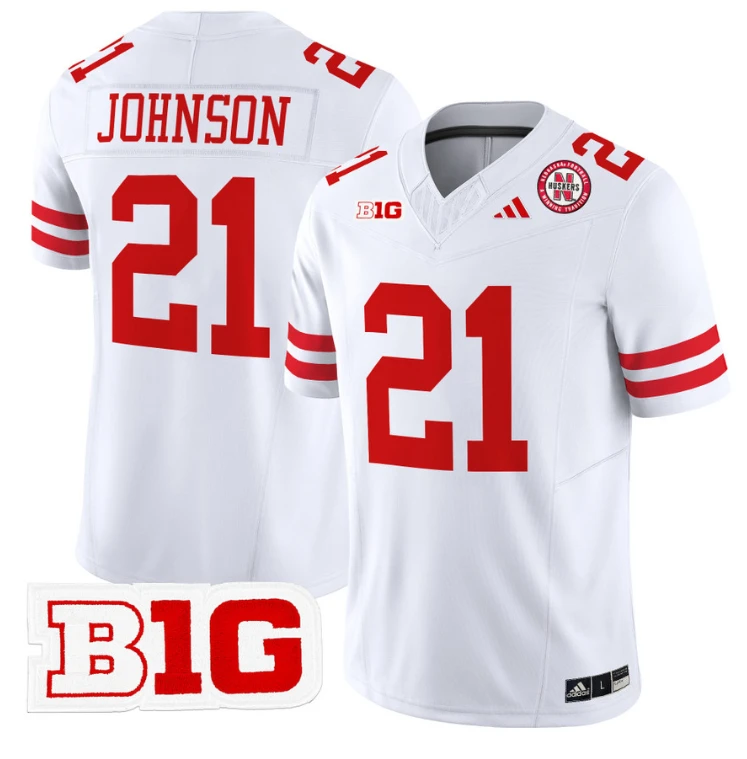 Emmett Johnson Jersey #21 Nebraska Cornhuskers Vapor Limited Football White by My Store