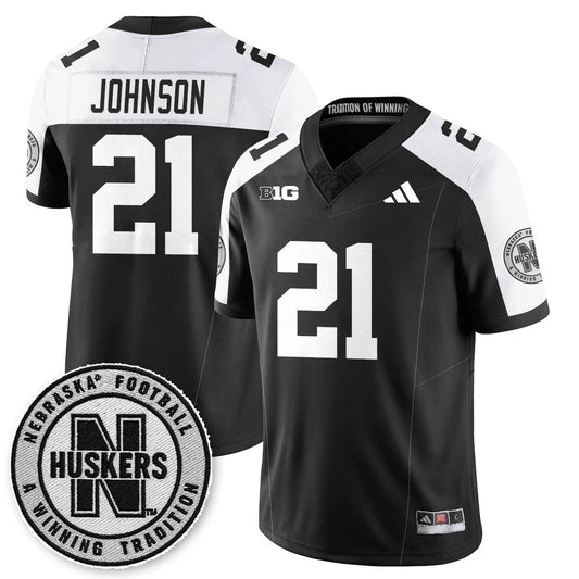 Emmett Johnson Jersey #21 Nebraska Football 2025 Blackout Stitched Black Alter by My Store NCAA Football Jerseys