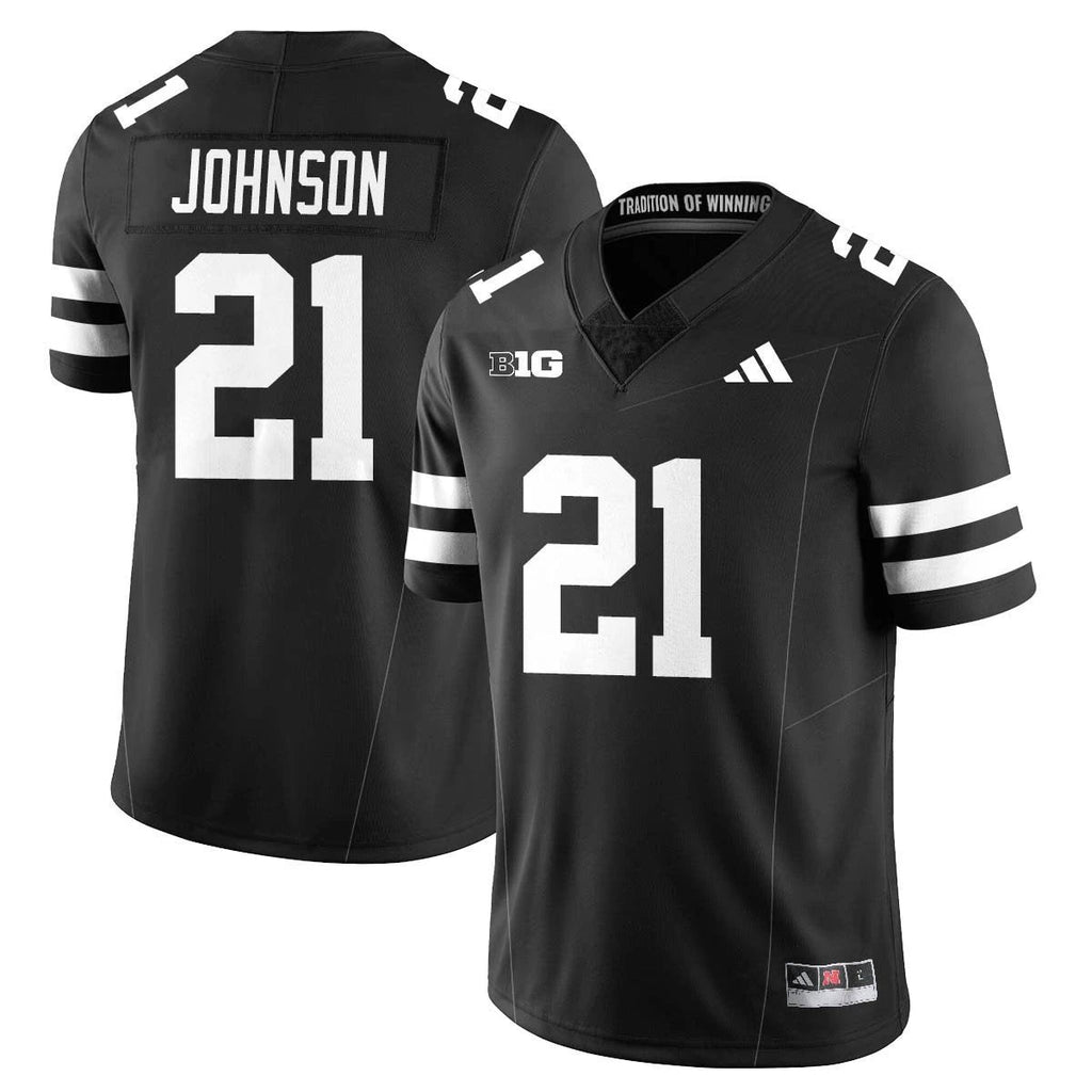 Emmett Johnson Jersey #21 Nebraska Football 2025 Blackout Stitched Black by My Store NCAA Football Jerseys