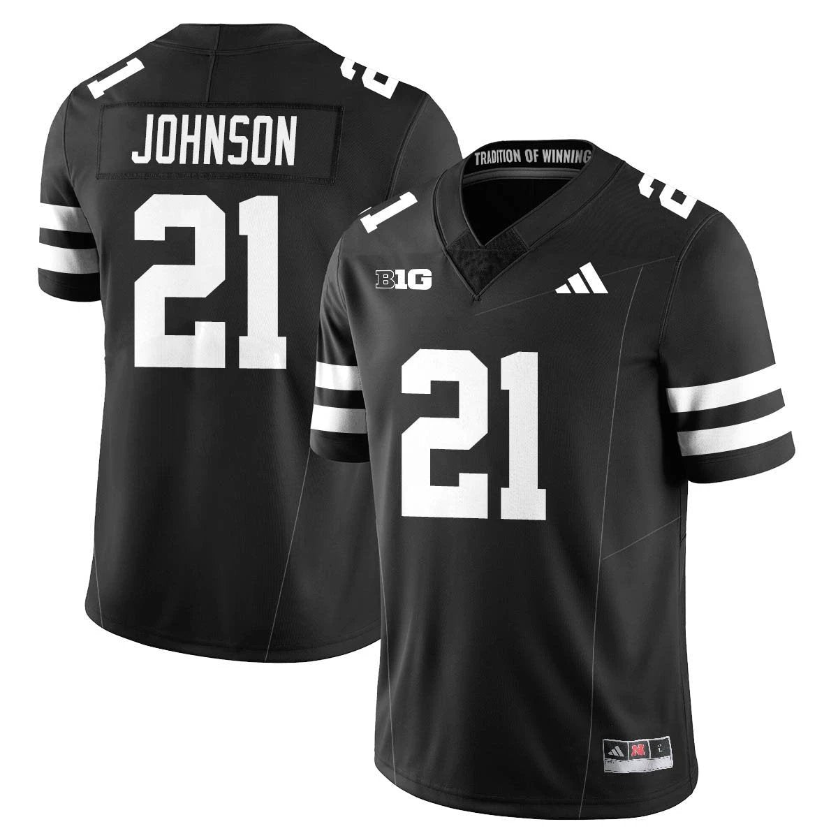 Emmett Johnson Jersey #21 Nebraska Football 2025 Blackout Stitched Black by My Store NCAA Football Jerseys