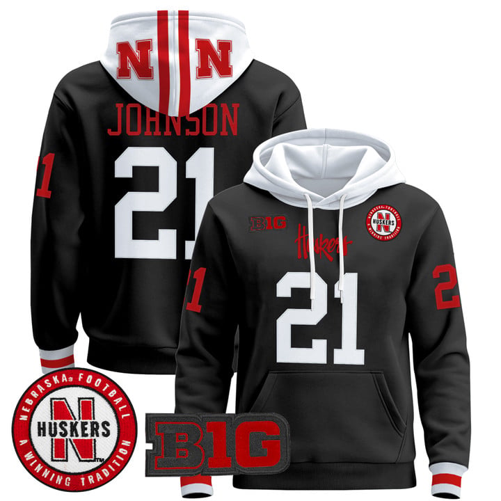 Emmett Johnson Hoodie #21 Nebraska Cornhuskers 2025 Premium Pullover Stitched by Hoodie Pullover