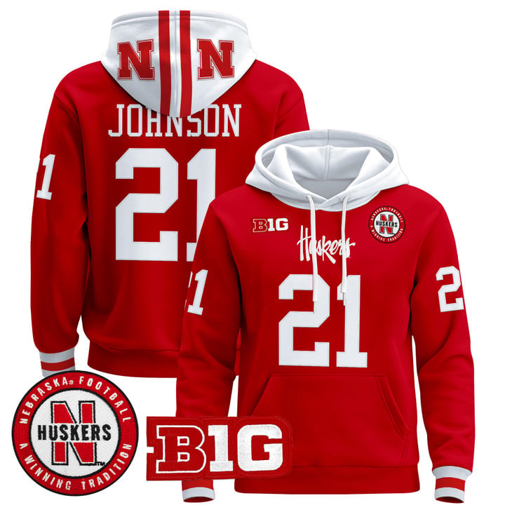 Emmett Johnson Hoodie #21 Nebraska Cornhuskers 2025 Premium Pullover Stitched by Hoodie Pullover