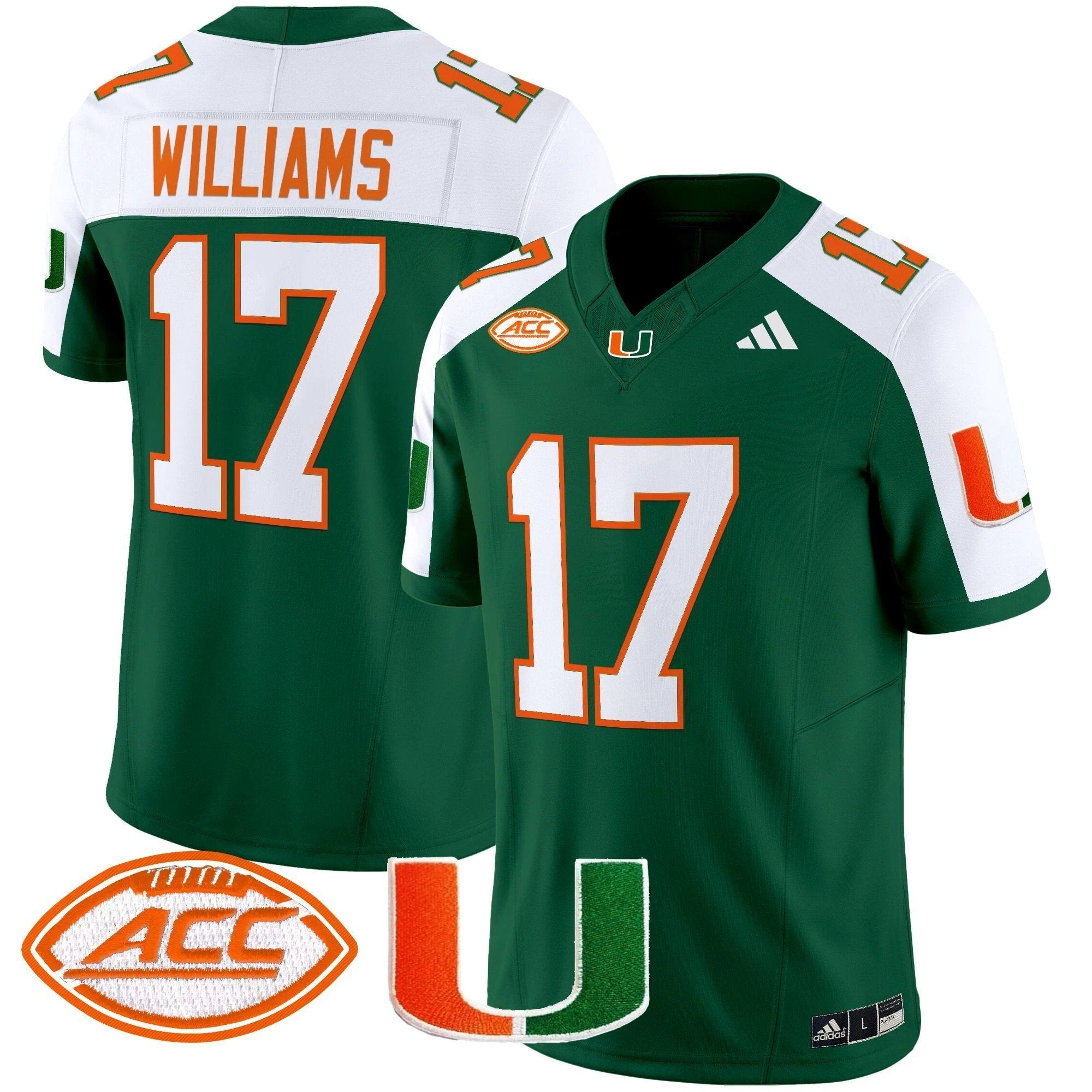 Emory Williams Jersey #17 Miami Hurricanes 2025 Limited Stitched Green Alternate by My Store