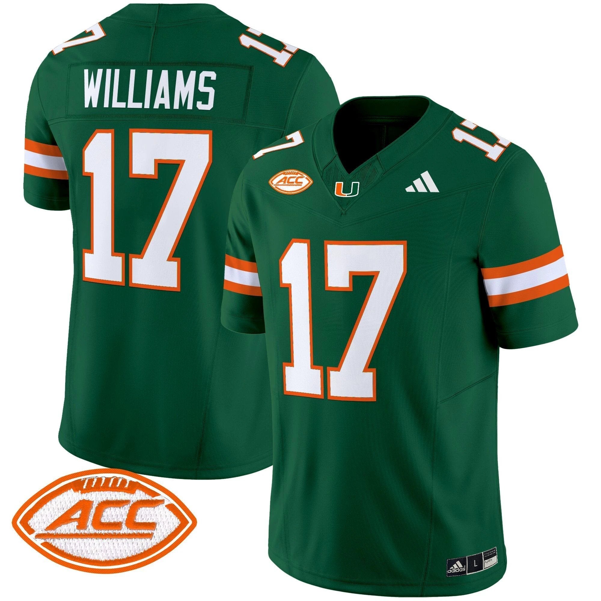 Emory Williams Jersey #17 Miami Hurricanes 2025 Limited Stitched Green by My Store