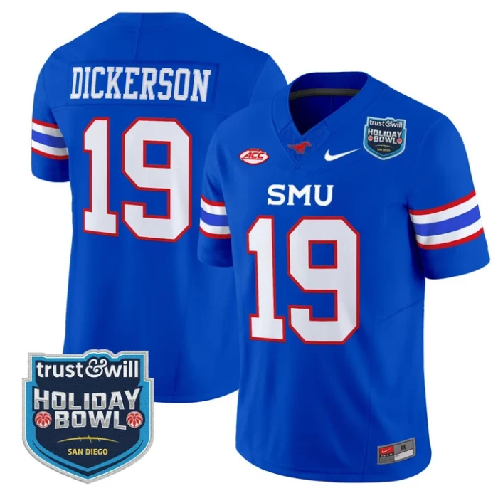 Eric Dickerson Jersey #19 SMU Mustangs 2026 Holiday Bowl Patch Stitched Blue by My Store NCAA Football Jerseys