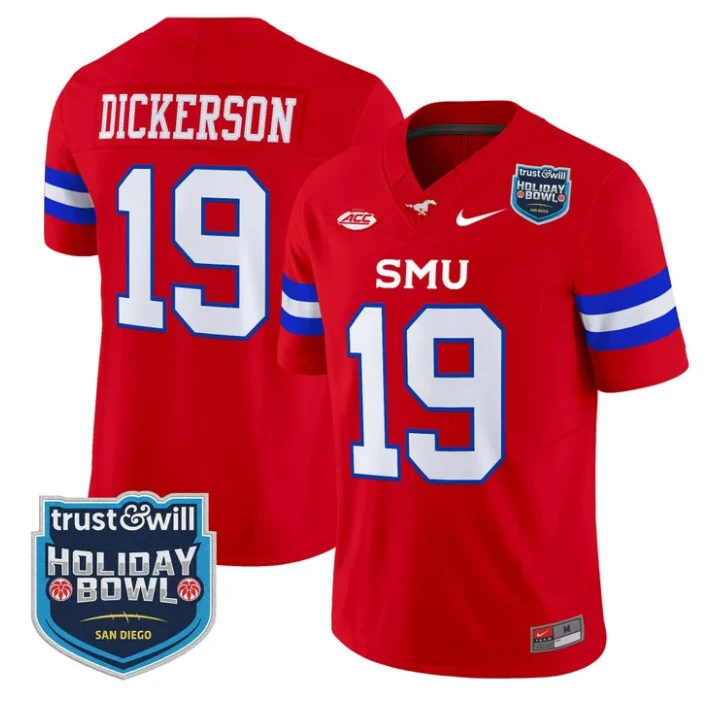 Eric Dickerson Jersey #19 SMU Mustangs 2026 Holiday Bowl Patch Stitched Red by My Store NCAA Football Jerseys