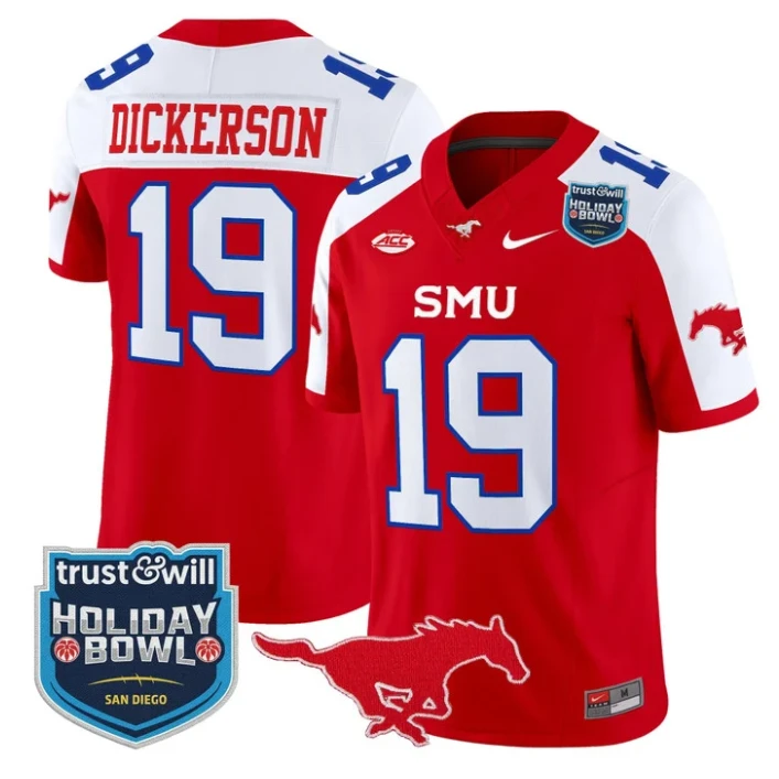 Eric Dickerson Jersey #19 SMU Mustangs 2026 Holiday Bowl Patch Stitched Red Alternate by My Store NCAA Football Jerseys