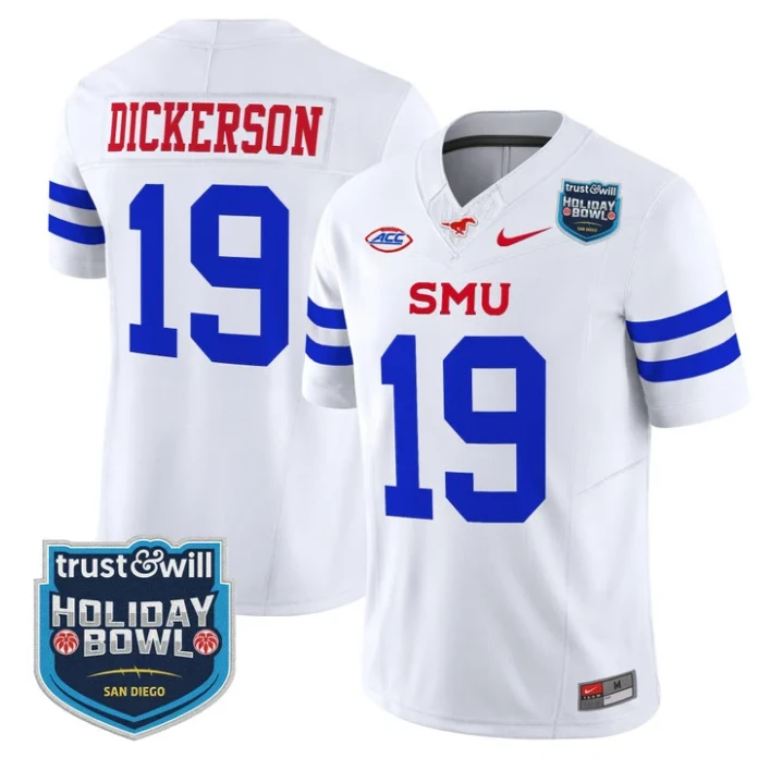 Eric Dickerson Jersey #19 SMU Mustangs 2026 Holiday Bowl Patch Stitched White by My Store NCAA Football Jerseys