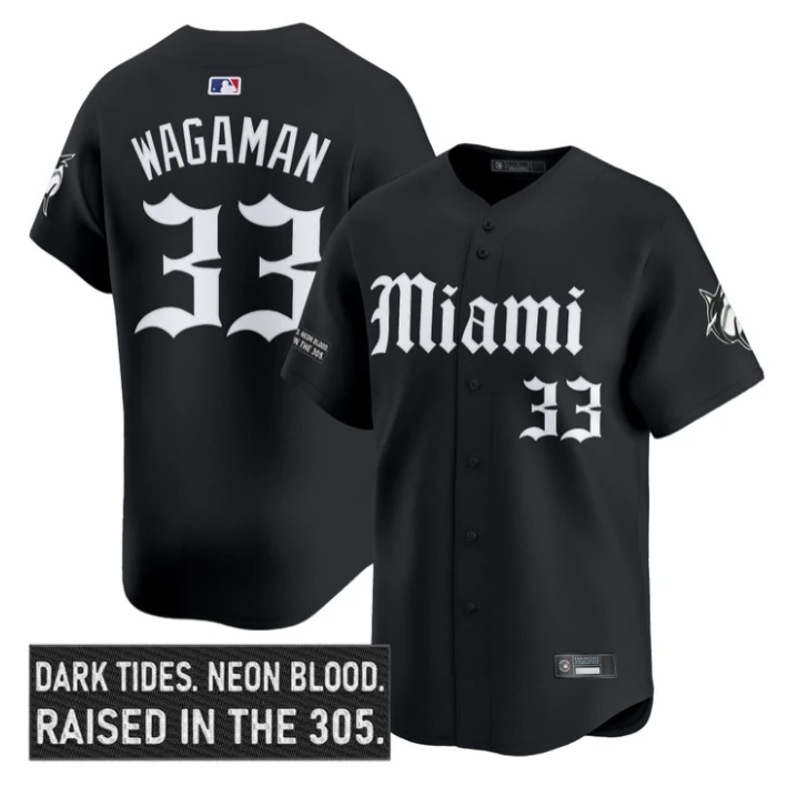 Eric Wagaman Jersey #33 Miami Marlins Gothic Vice Edition Stitched Black by My Store
