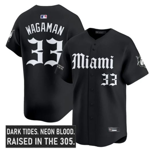Eric Wagaman Jersey #33 Miami Marlins Gothic Vice Edition Stitched Black by My Store