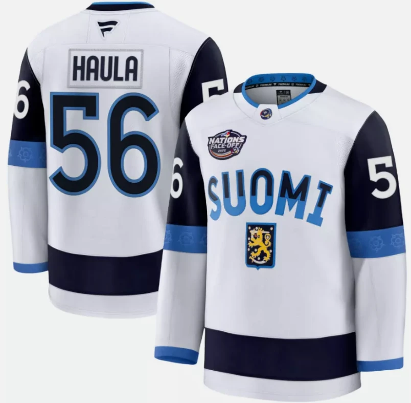 Erik Haula Jersey #56 Finland White 2025 4 Nations Face-Off Stitched by Hockey David