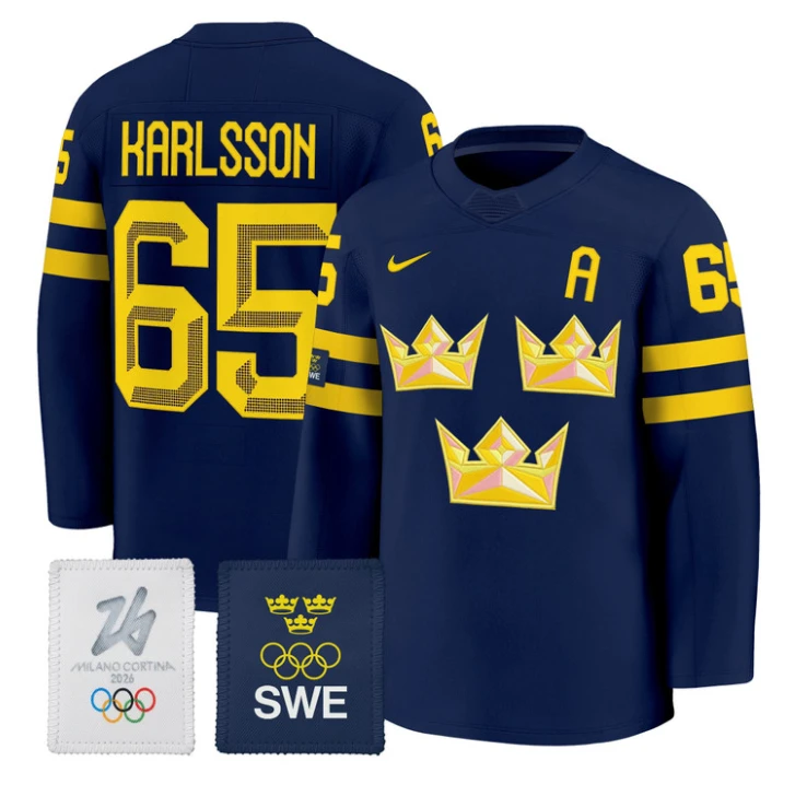 Erik Karlsson Jersey #65 Sweden Olympic 2026 Premium Hockey All Stitched by Hockey David