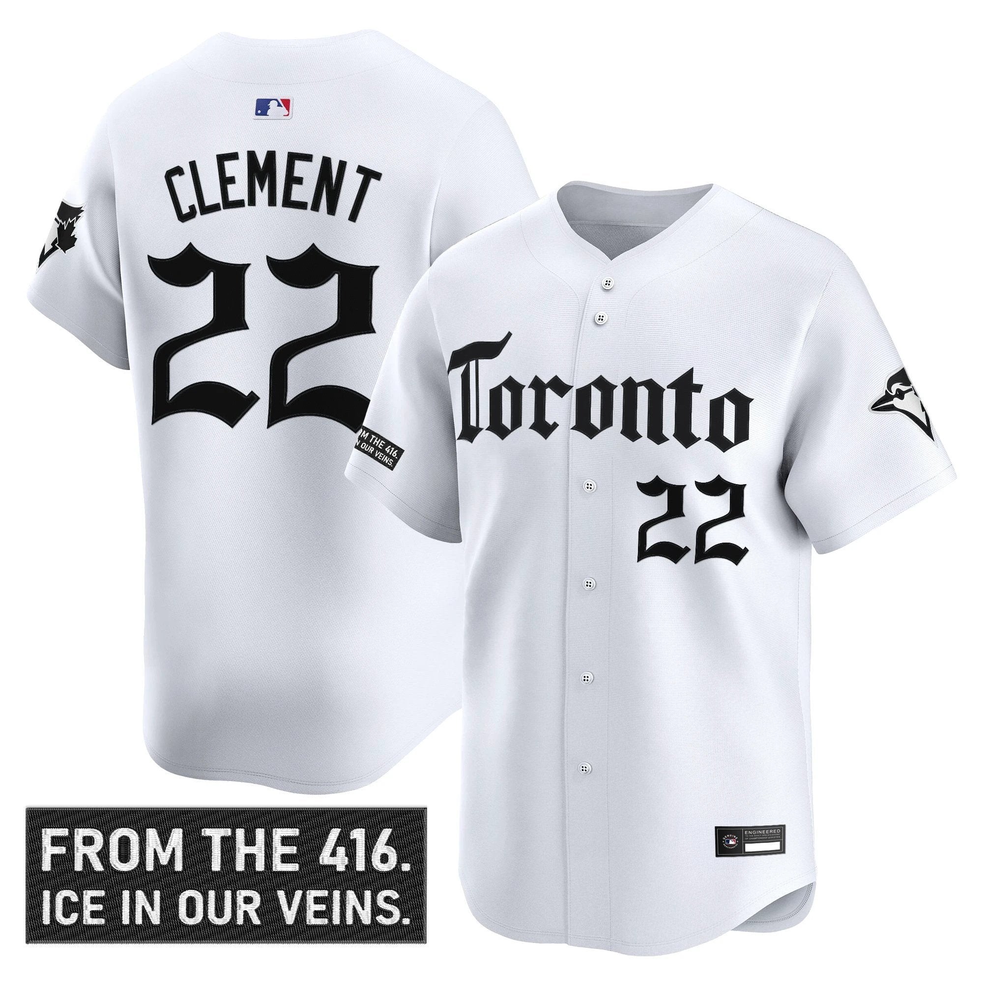 Ernie Clement Jersey #22 Toronto Blue Jays Gothic North Edition Stitched White by My Store