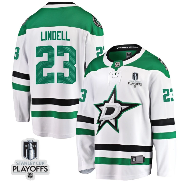 Esa Lindell 23 Dallas Stars 2024 NHL Playoffs Patch Away Breakaway Jersey - Men by Hockey David
