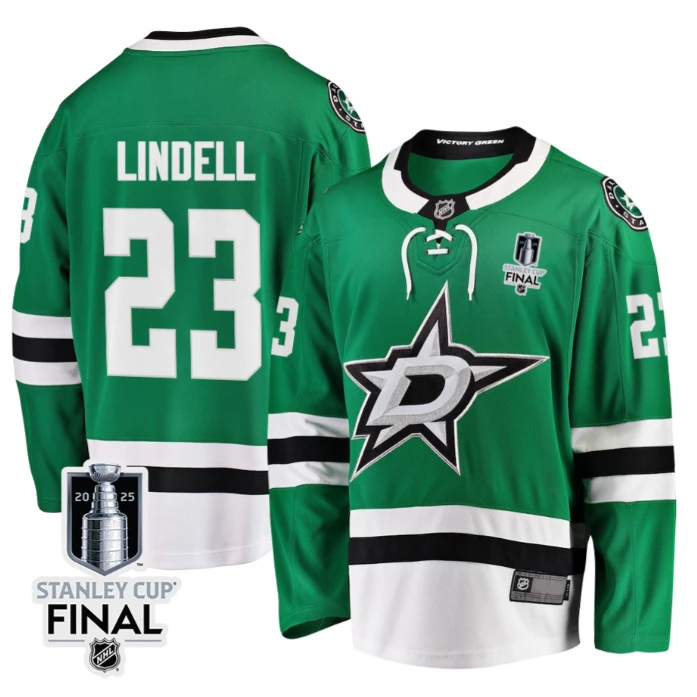 Esa Lindell 23 Dallas Stars 2025 STANLEY CUP Final Patch Home Men Jersey Black by Hockey David
