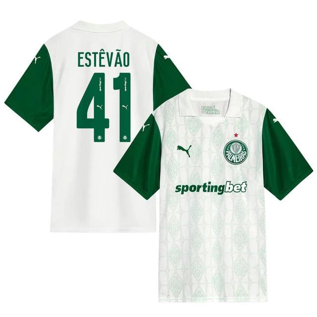 Estêvão #41 Palmeiras 2025-26 Away Match Jersey – White by Soccer Jersey