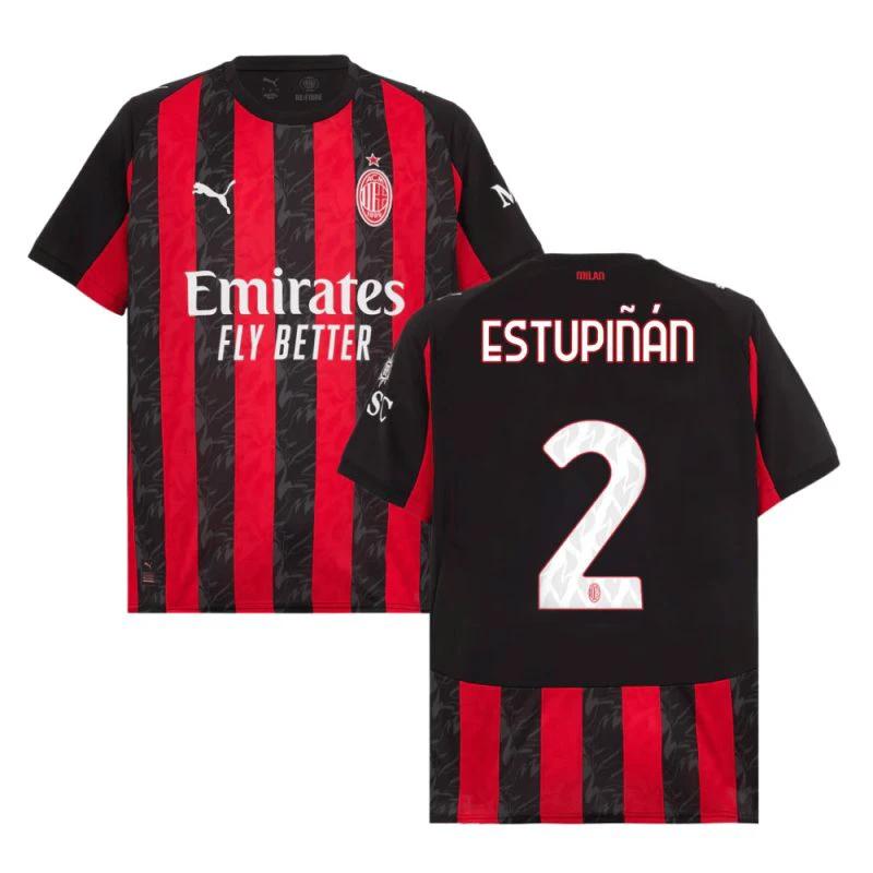 Estupinan #2 AC Milan 2025-26 Home Match Jersey – Red Black by Soccer Jersey