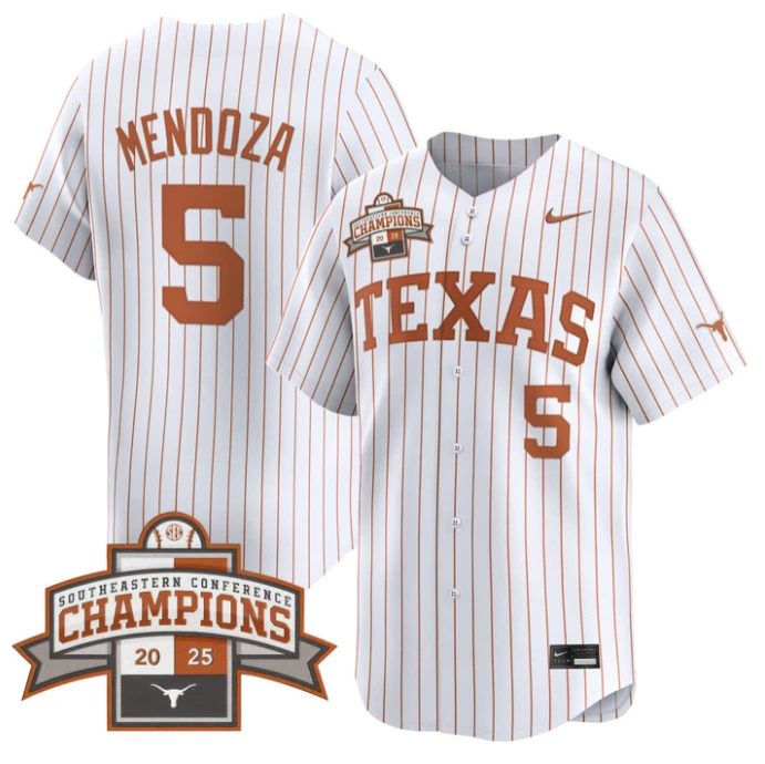 Ethan Mendoza Jersey #5 Texas Longhorns 2025 Southeastern Champions Vapor Stitched Pinstripe by My Store
