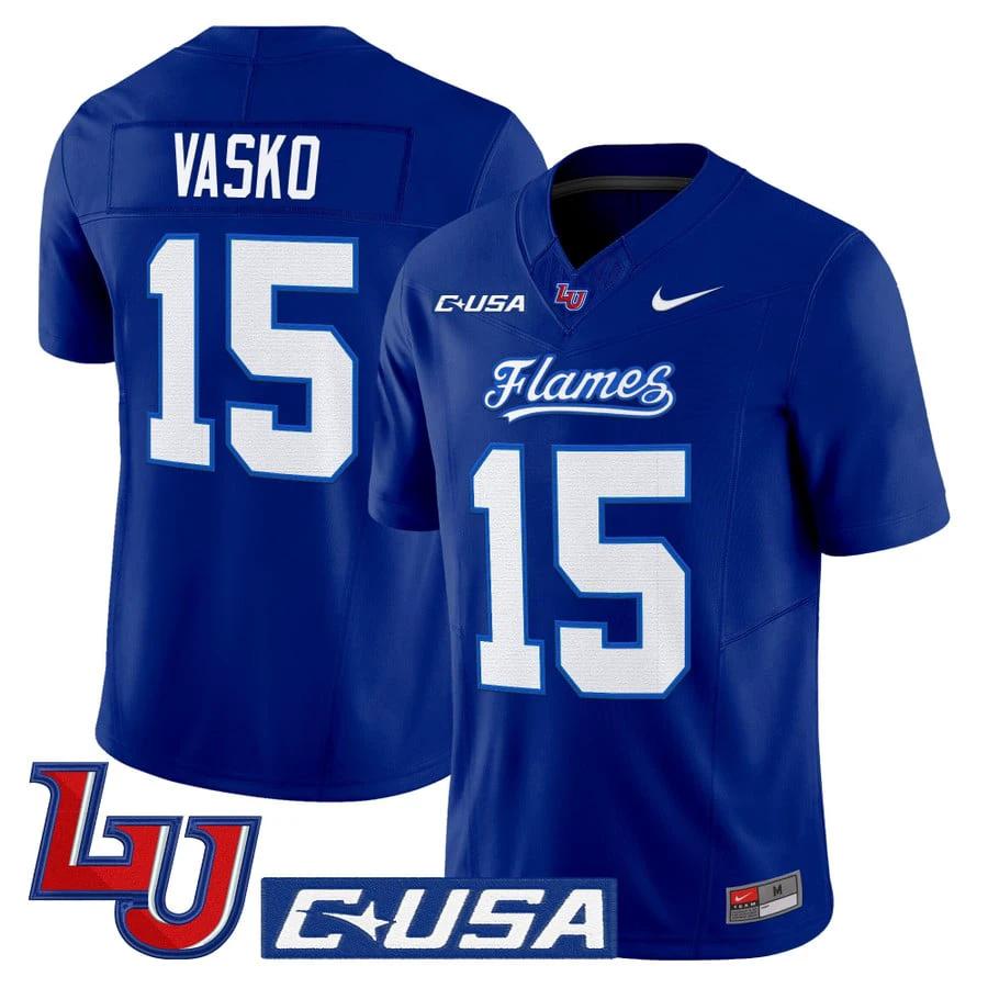 Ethan Vasko Jersey #15 Liberty Flames 2025 Limited Stitched Mono Navy by NCAA Football Jersey