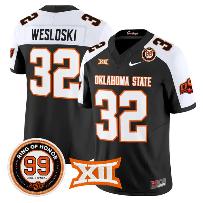 Ethan Wesloski Jersey #32 Oklahoma State 2026 Leslie O'neal Stitched by My Store NCAA Football Jerseys