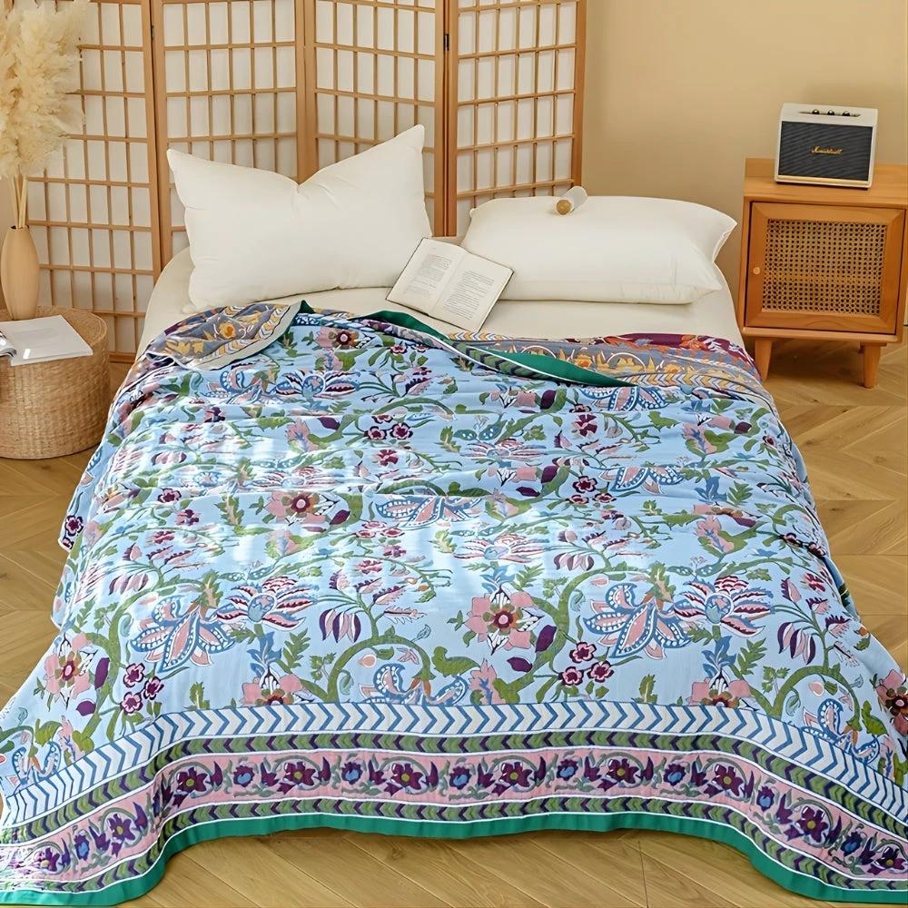 European Floral Reversible Blanket | 100% Cotton Blanket by Casa & Beyond